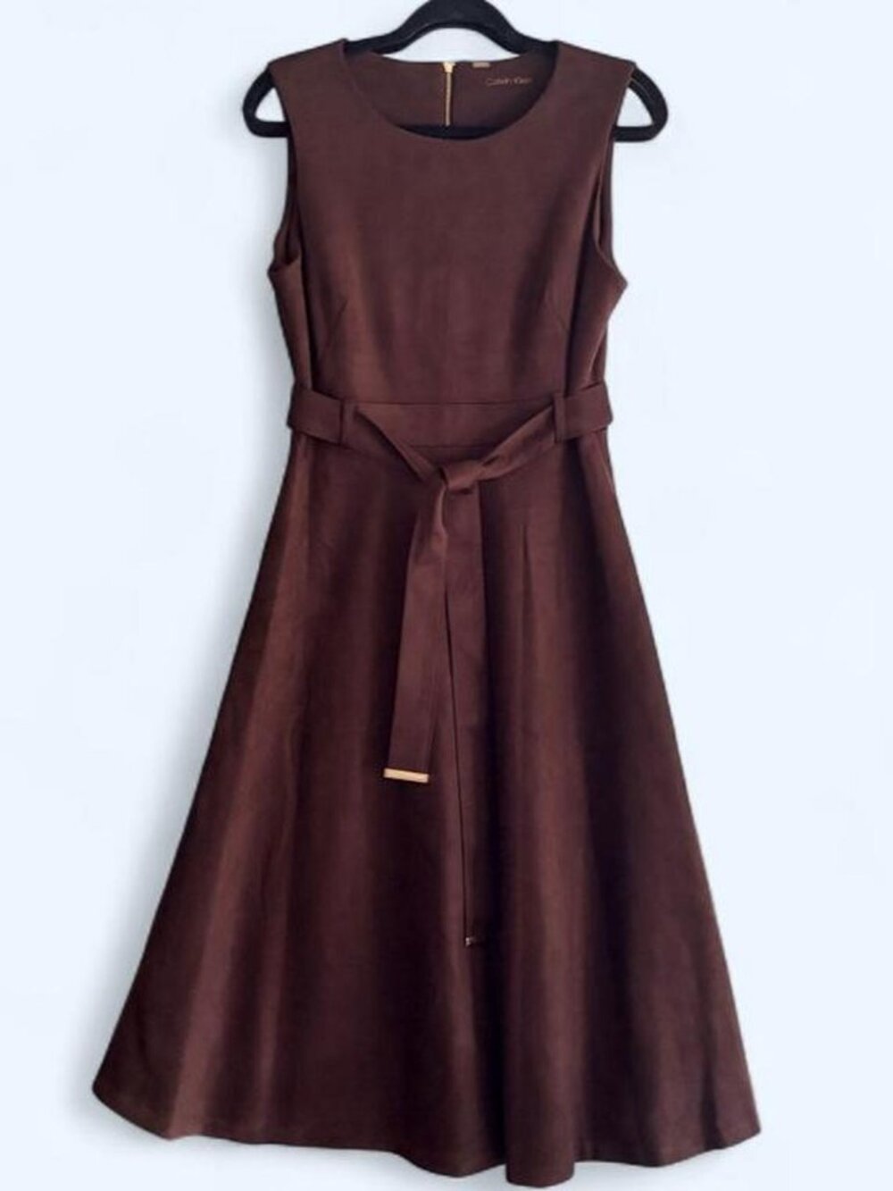 Calvin Klein brown suede- like midi dress with belt size 10 / medium